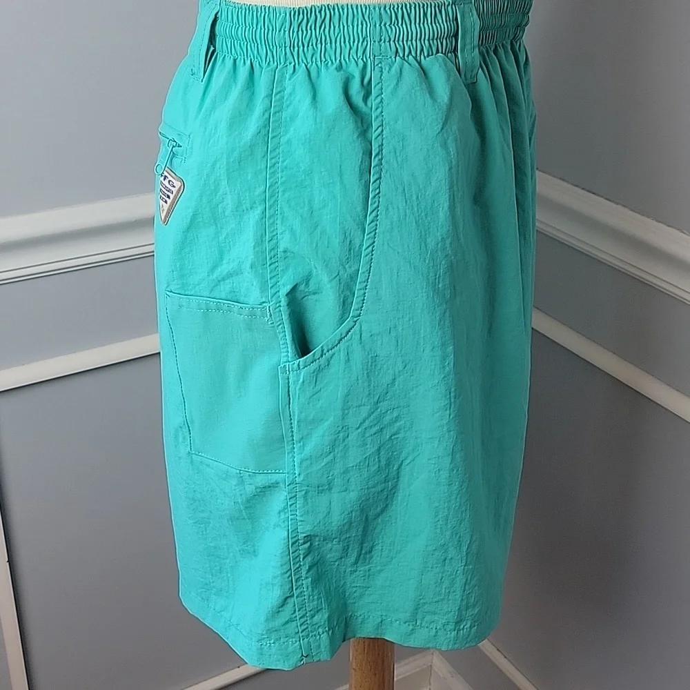 COLUMBIA PFG Omi-Shade Teal Elastic‎ Drawstring Waist Performance Swim Shorts L